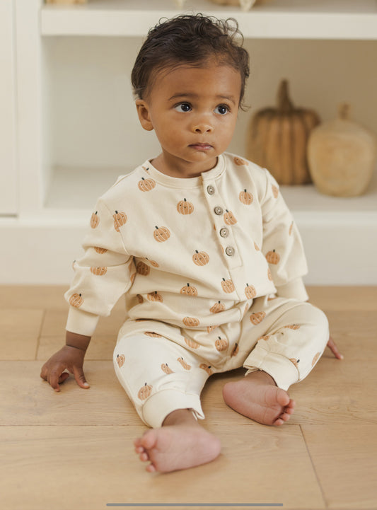 Relaxed Fleece Jumpsuit- Smiley Pumpkins
