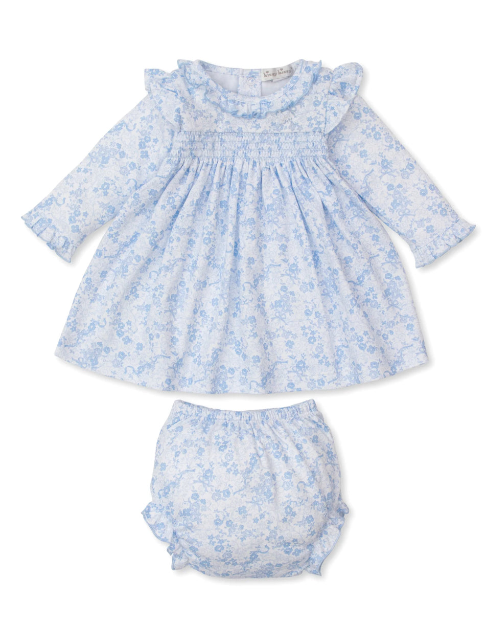 Old English Roses Blue Smocked Dress set
