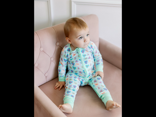 Blue Convo Hearts Zipper Romper