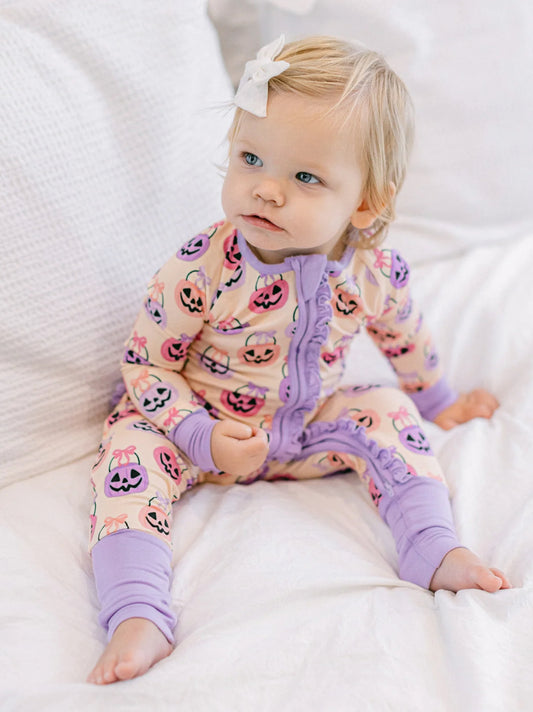 Pink Halloween Bucket Ruffle Romper