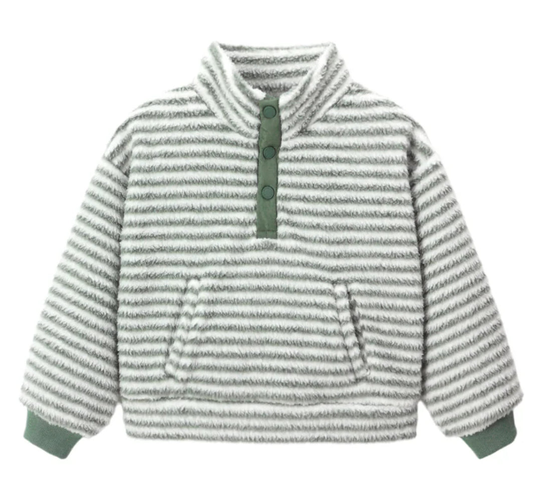 Snap Pullover- Evergreen Stripe