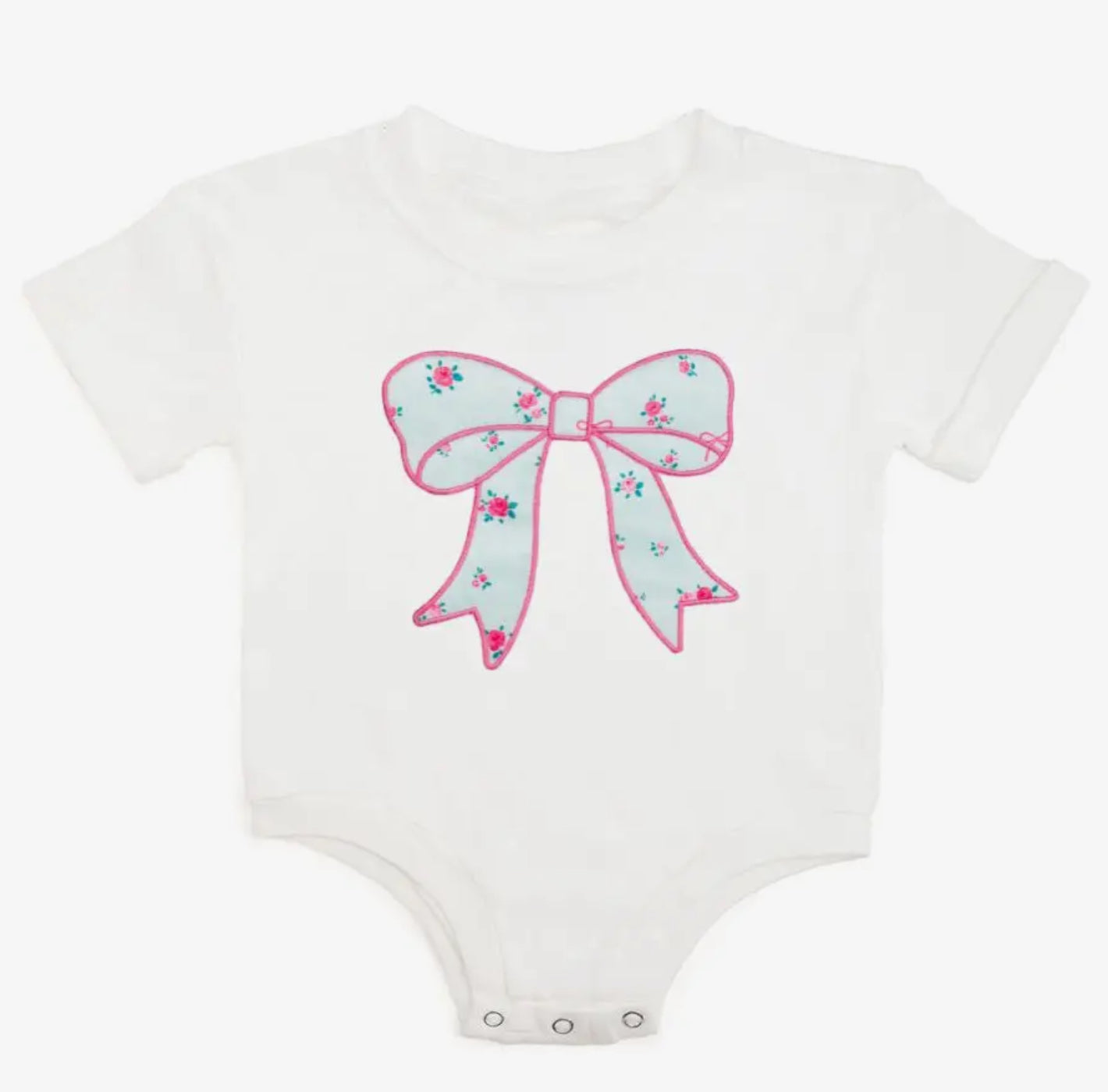Sky Blue Floral Bow Patch Romper