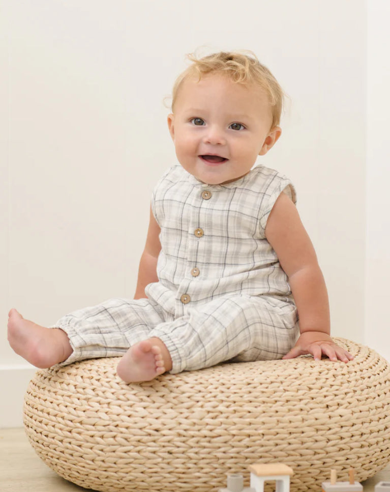 Woven Jumpsuit- Blue Plaid