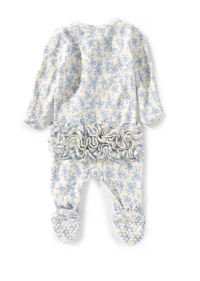 Romi Floral- Two Way Zipper Ruffle Back Footie