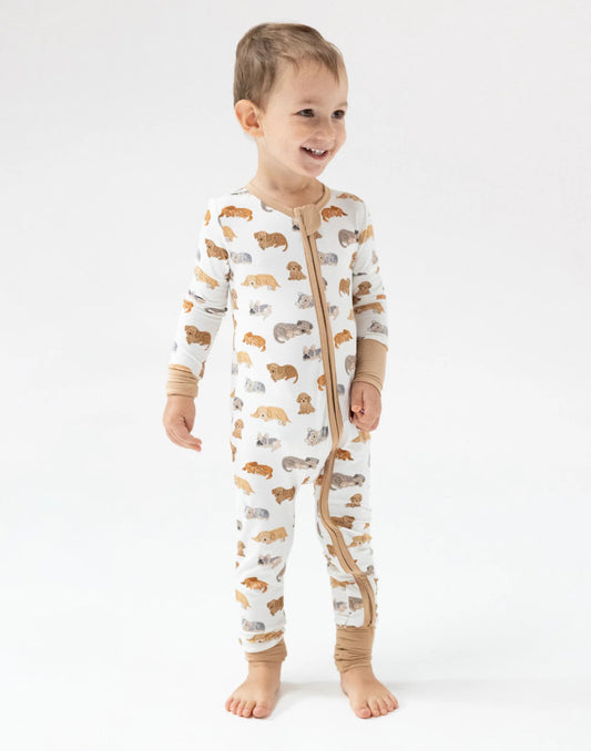 Napping Puppies- Two Way Zipper Romper