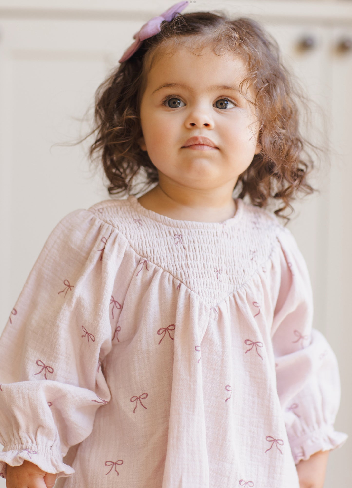 V Smocked Dress- Bows