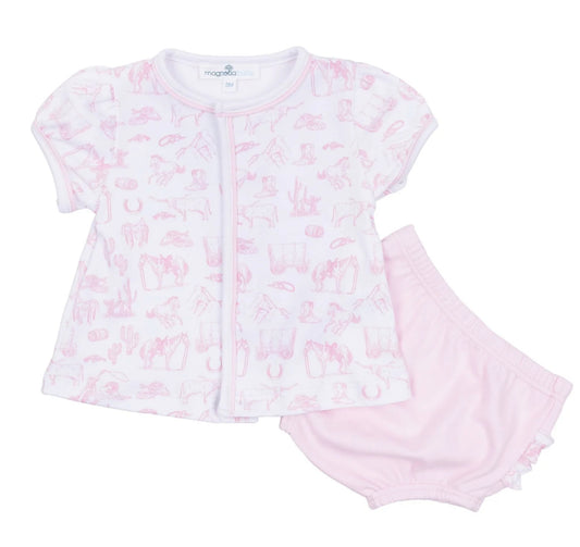 Wild West Toile Ruffle Diaper Cover Set- Pink