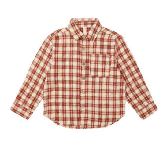 Collard Long Sleeve Shirt- Red Plaid