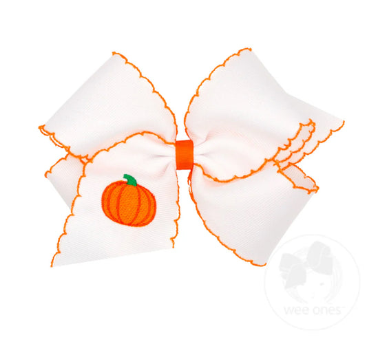 Medium Moonstitch Embroidered Pumpkin Bow