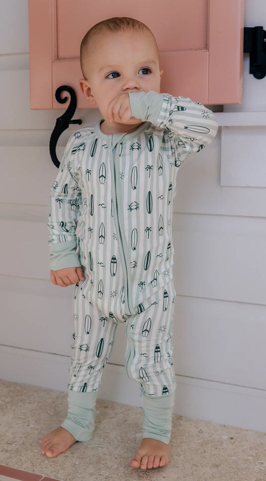 Green Surfs Up Zipper Romper