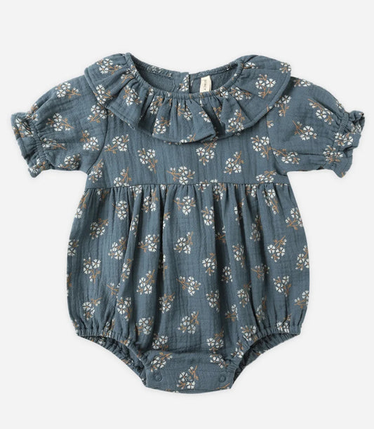 Collared Romper- Blue Floral