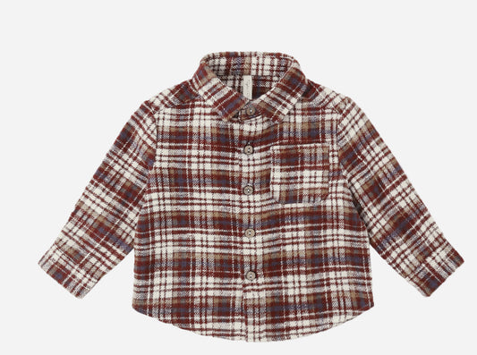 Burgundy Plaid Collard Long Sleeve Shirt