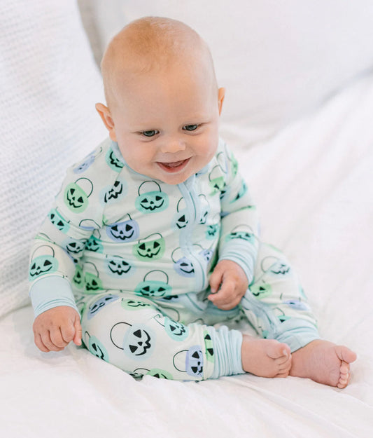 Green Halloween Bucket Zipper Romper