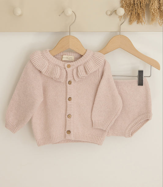 Ruffle Collard Cardigan- Lilac