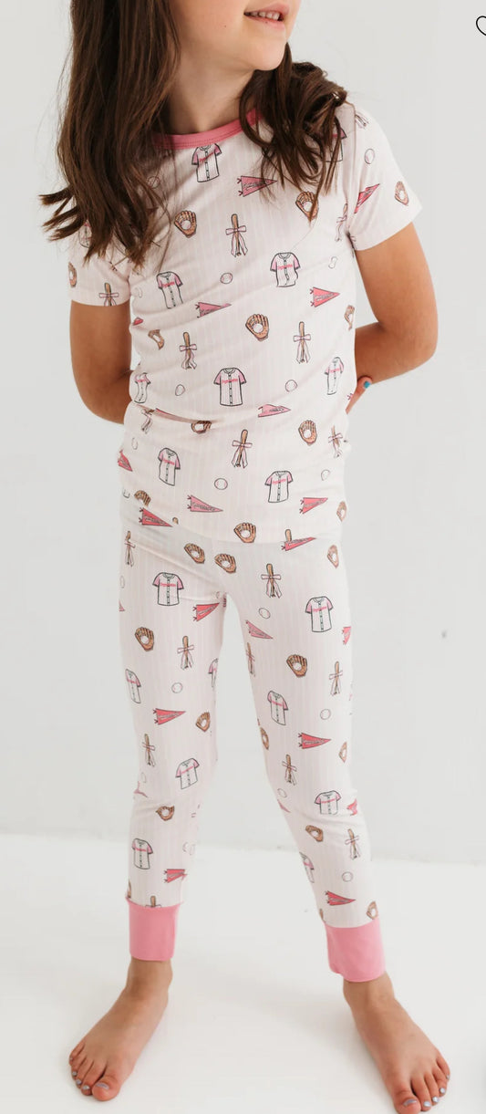 Pink Baseball Two Piece Pajama Set