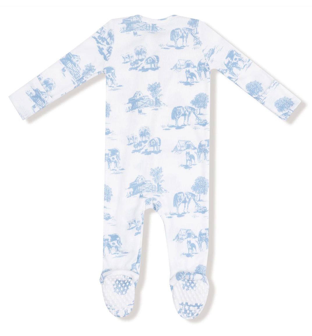 Farm Toile- Blue 2 Way Zipper Footie