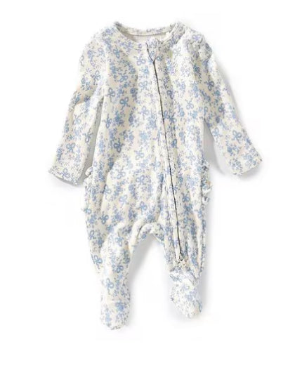 Romi Floral- Two Way Zipper Ruffle Back Footie