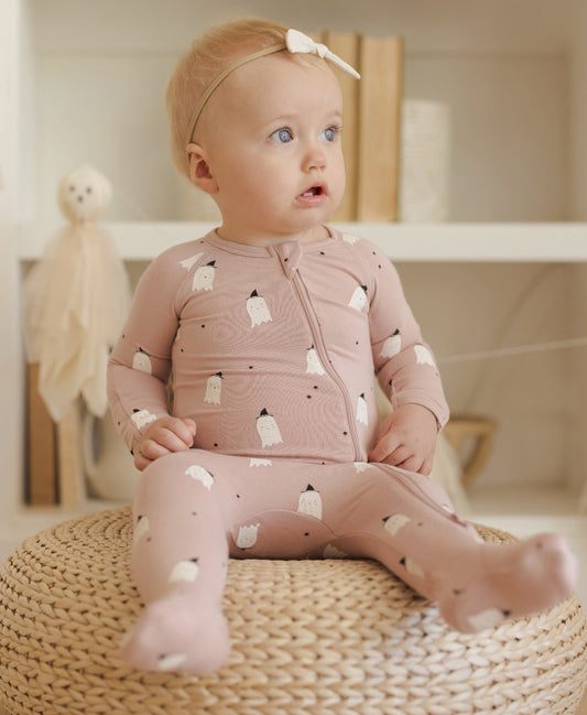 Bamboo Zip Footie- Pink Ghosts