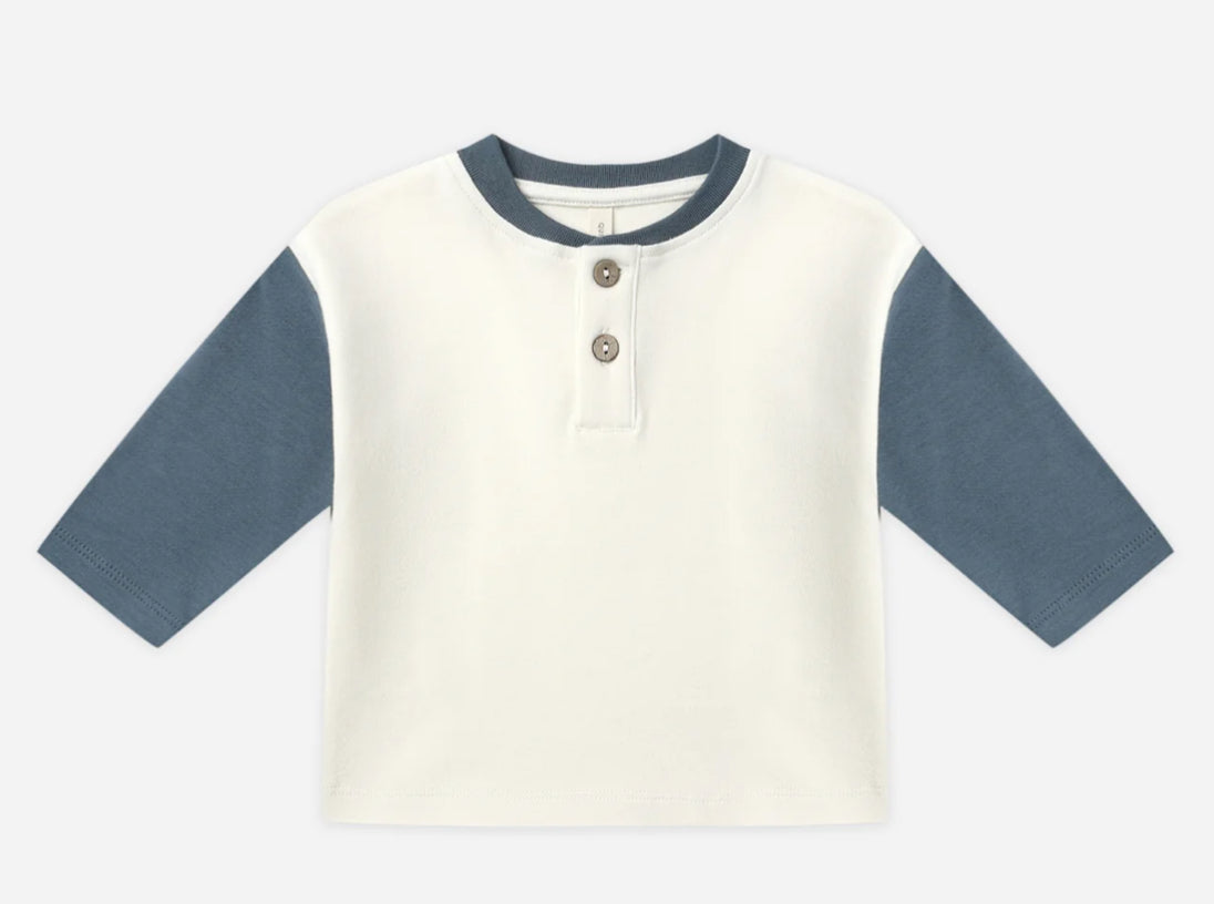 Long Sleeve Henley Tee- Ocean