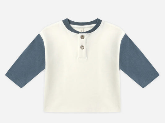Long Sleeve Henley Tee- Ocean