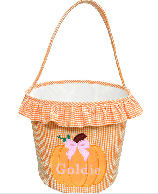 Customizable Ruffled Bow Pumpkin Tote