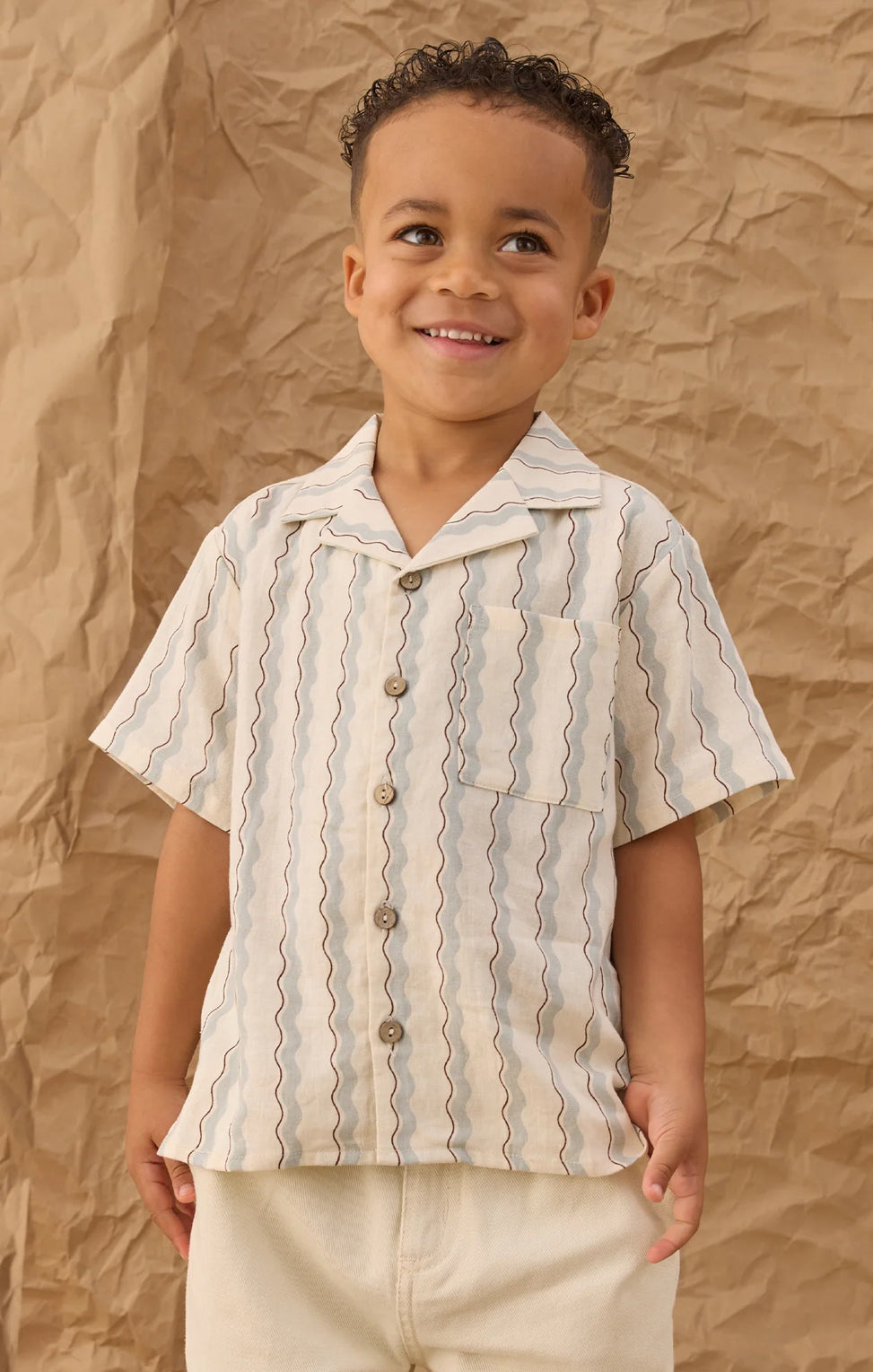 Lapel Collar Shirt- Wave Stripe