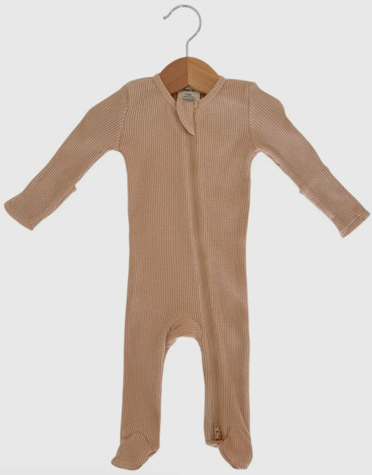 Organic Waffle 2-Way Zip Footie, Tan
