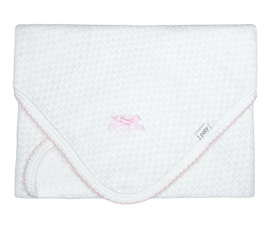 Knit Receiving/Swaddle Blanket Pink With Bow