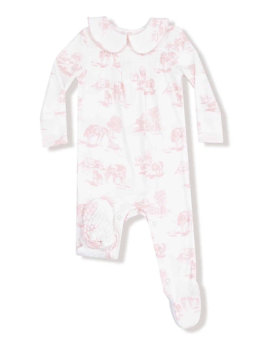 Farm Toile Pink- Two Way Zipper Footie