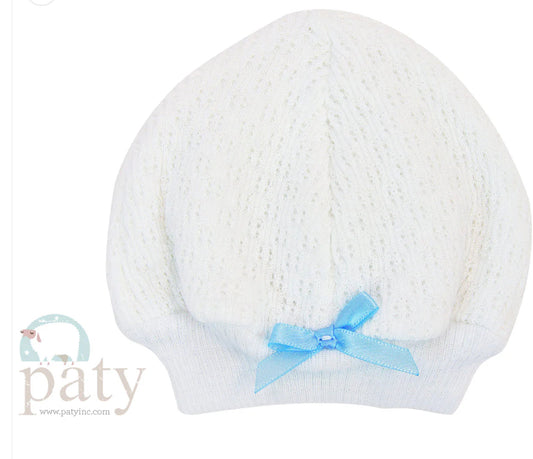 Knit Beanie with Blue Bow