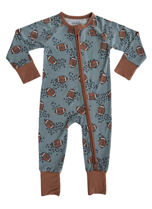 Green Football Zipper Romper