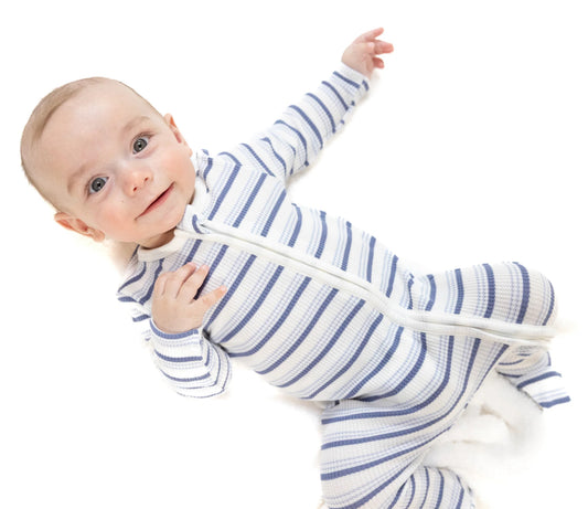 Vintage Stripe Blue- Two Way Zipper Footie