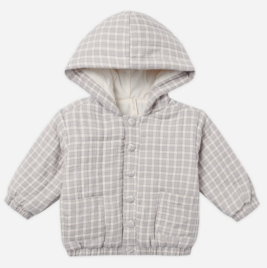 Hooded Woven Jacket- Blue Gingham