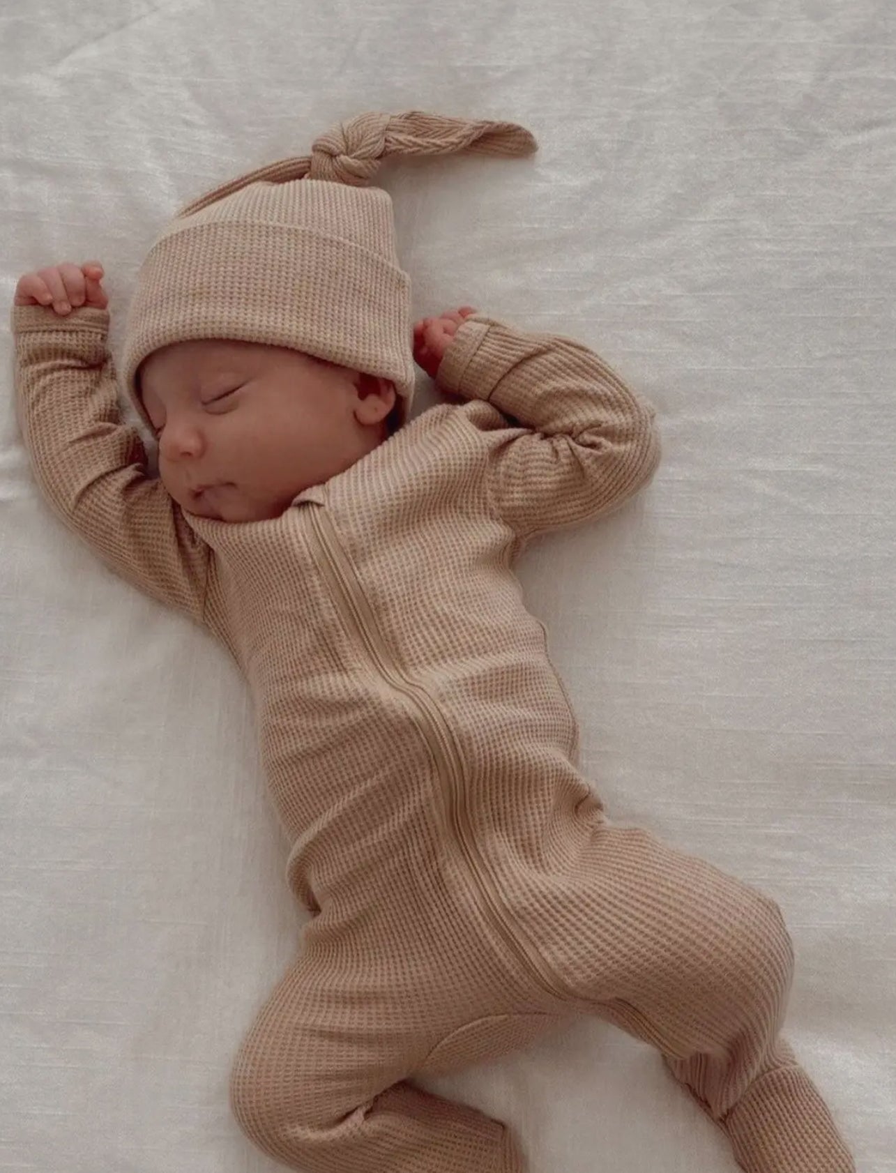 Organic Waffle 2-Way Zip Footie, Tan
