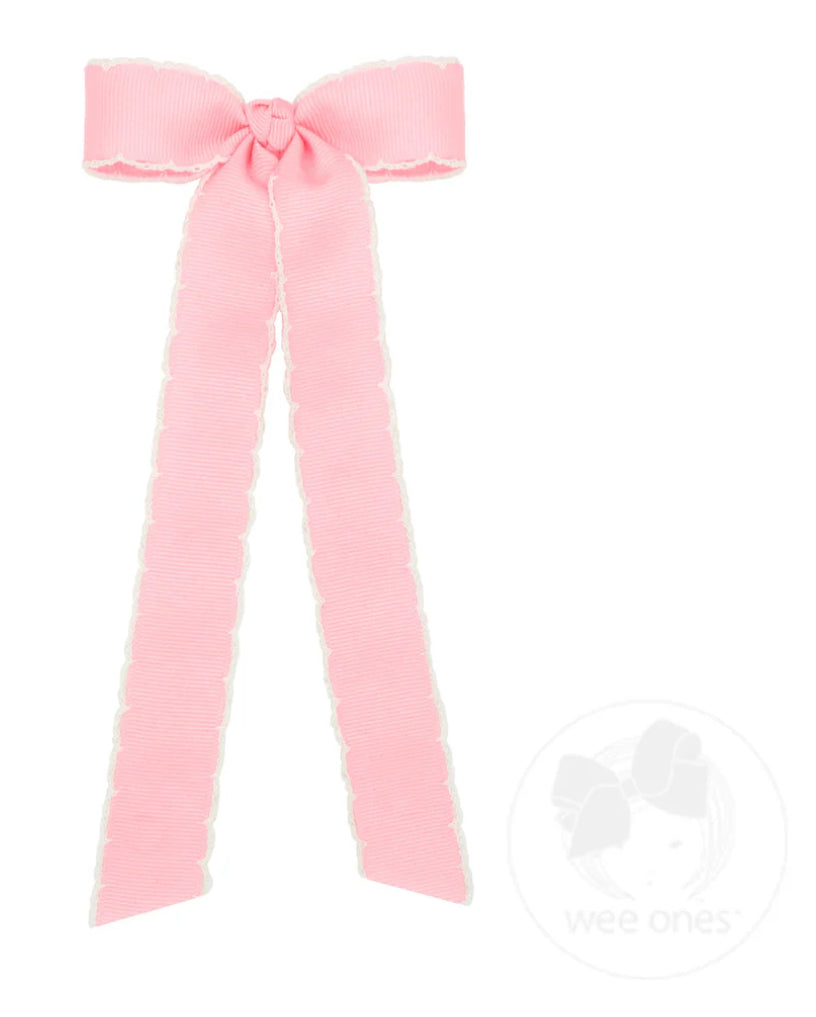 Mini Moonstitch Bow With Tails- Pink