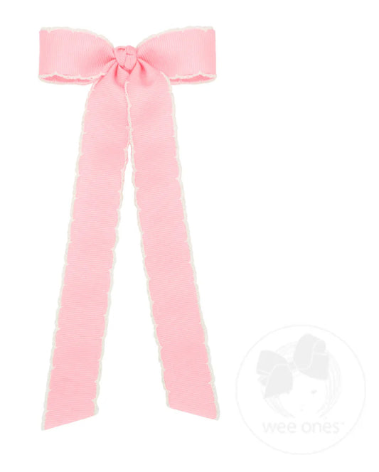 Mini Moonstitch Bow With Tails- Pink