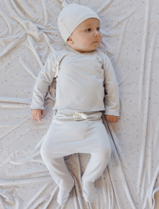 Wrap Top + Footed Pant Set- Fog