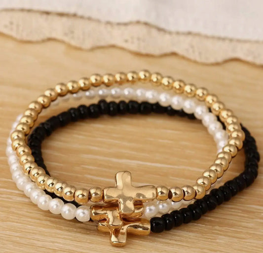 Metallic Cross Bracelet Set