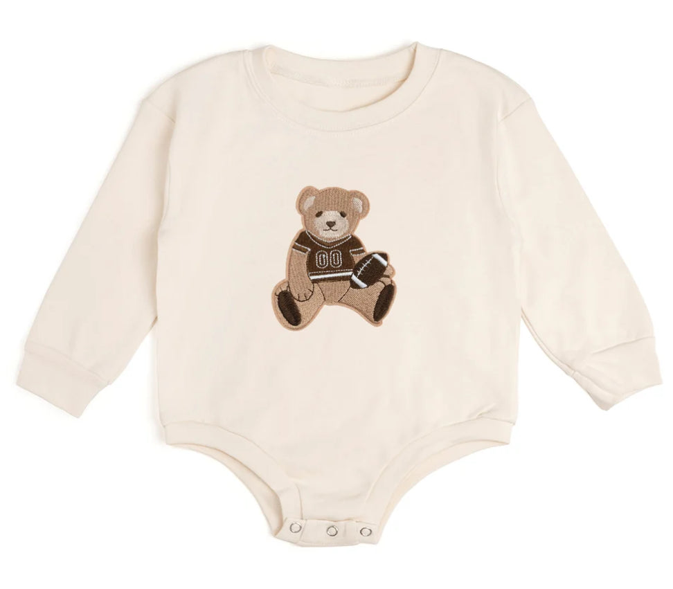 Teddy Bear Patch Long Sleeve Romper