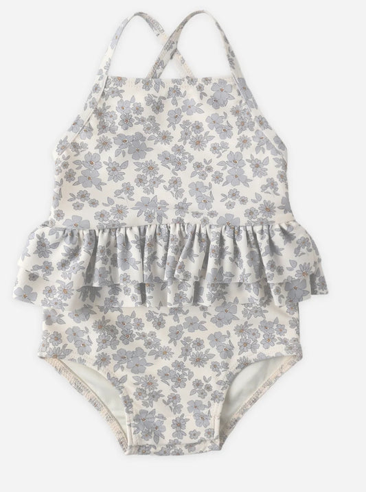 RUFFLED ONE-PIECE SWIMSUIT BLUE FLORAL