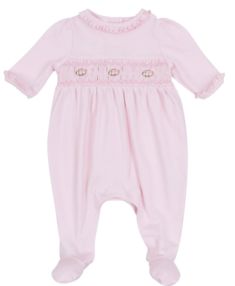 Tiny Tailgater Smocked Footie- Pink