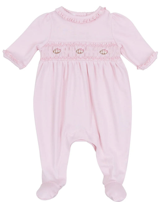 Tiny Tailgater Smocked Footie- Pink