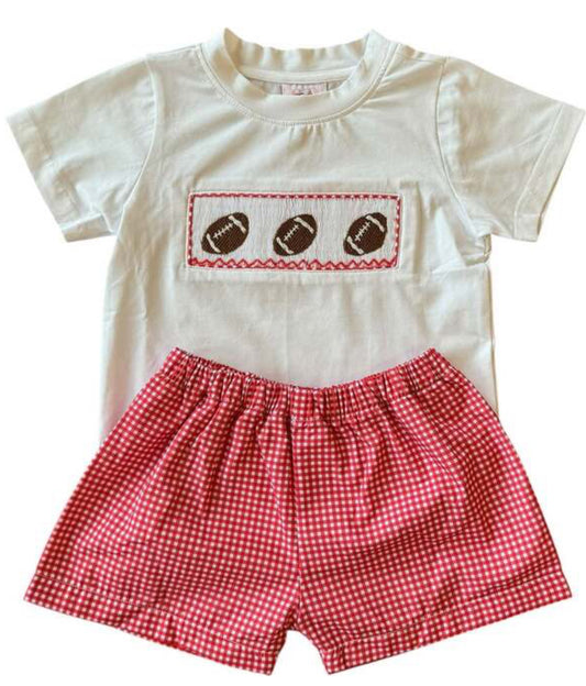 Red Gingham Football Short Set