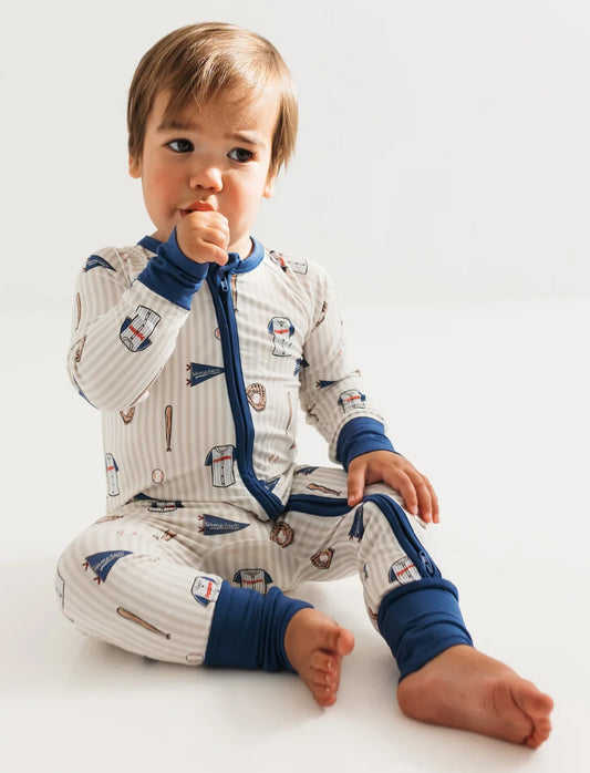 Blue Baseball Zipper Romper