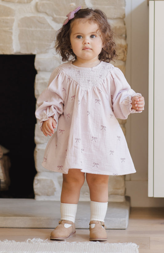 V Smocked Dress- Bows