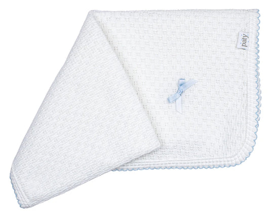 Knit Receiving/Swaddle Blanket Blue- No Bow