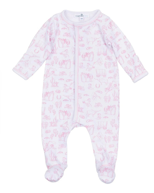 Wild West Toile Footie- Pink