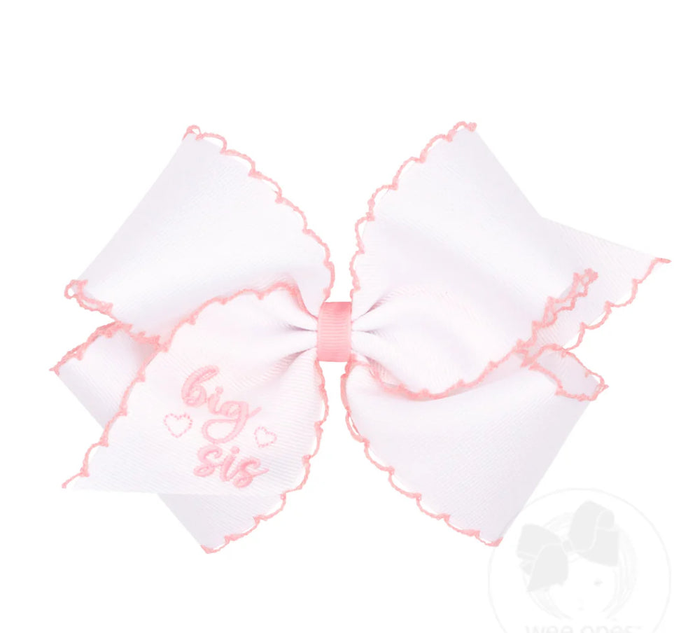 King "Big Sis" Embroidered Bow with Light Pink Moonstitch Edge