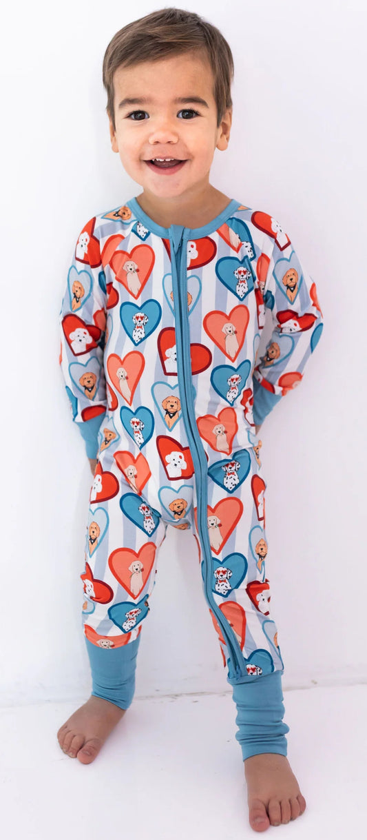 Blue Fur-Ever Valentine Zipper Romper