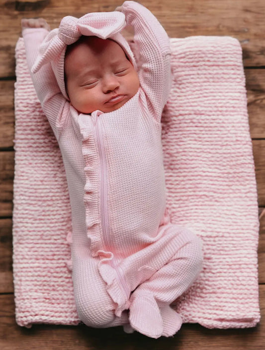 Organic Waffle 2-Way Zip Footie, Pink